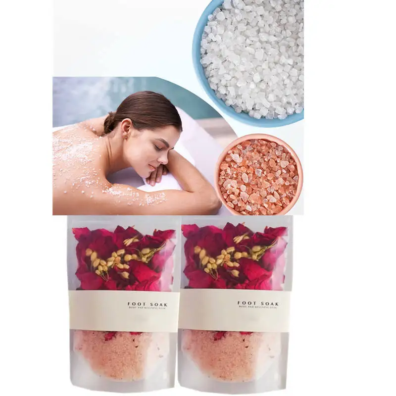 Natural Himalayan Pink Salt With Rose Flowers Petal Spa Relaxing Foot Soak Bath Scrub Body Salt For Skin Care And Body Relax