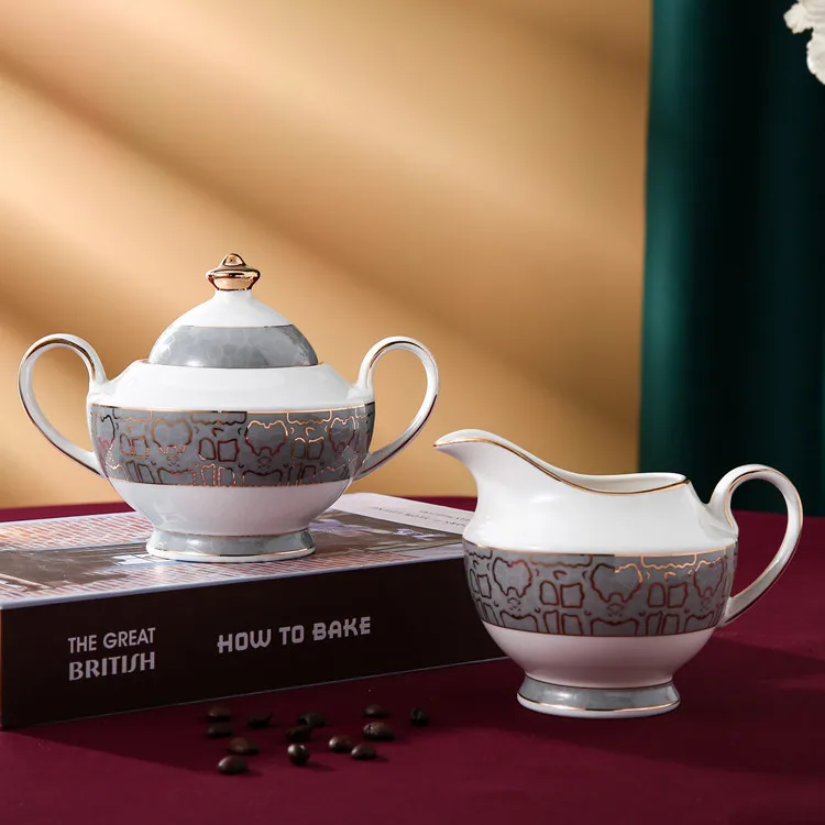 Elegant royal two handle design sugar bowl classic ceramic sugar pot with lid