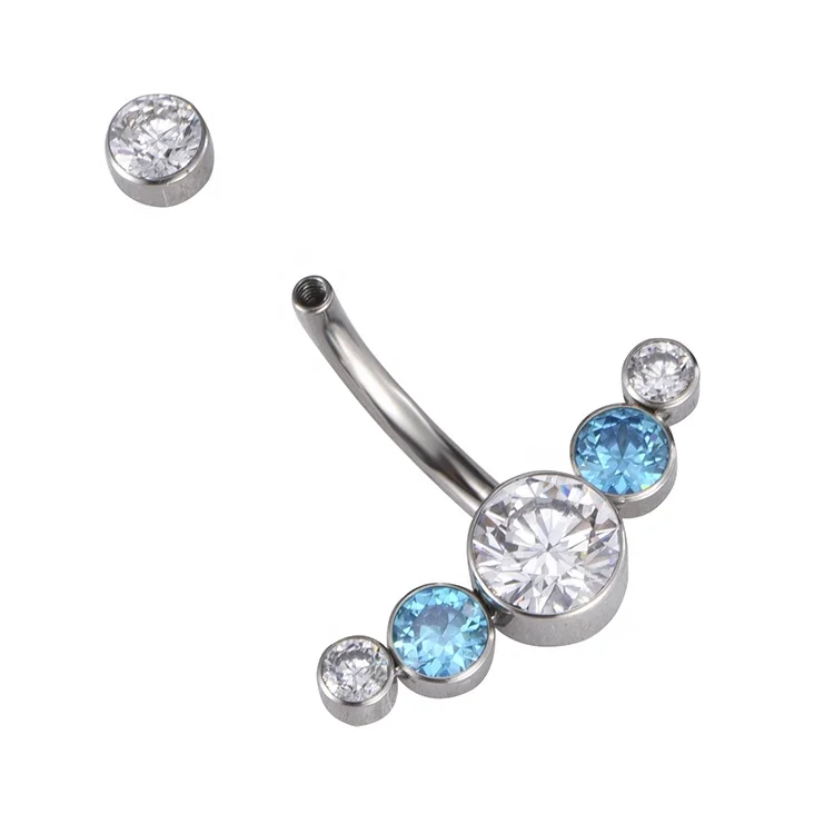 Astm f136 Titanium Internally Threaded Zircon Curve Banana Navel Piercing Titanium