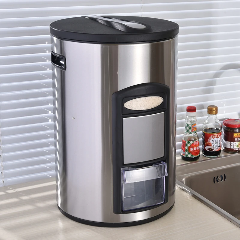 Household Rice Bucket Storage Box Moisture-Proof Metering Cylinder Automatic Grain Rice Storage Tank Cereal Dispenser