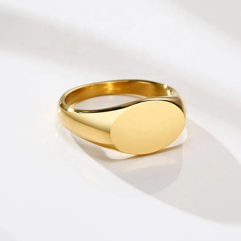 wholesale 18k Gold Plated Stainless Steel Women Oval face signet Ring