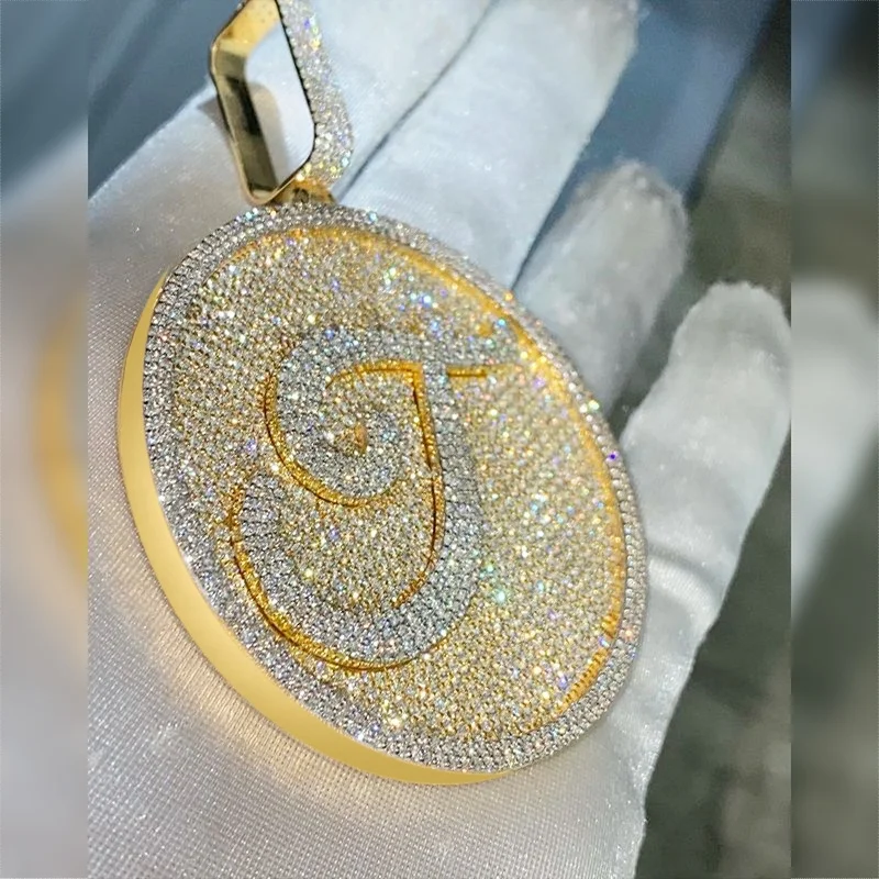  Bling Iced Out Silver Round Plate Custom Pendant