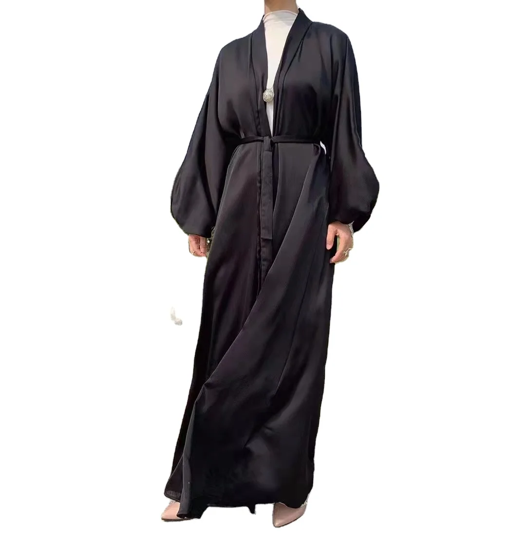 2022  New Arrival  Dubai Turkey Muslim dress  Islamic women satin Open Kimono Abaya Cardigan