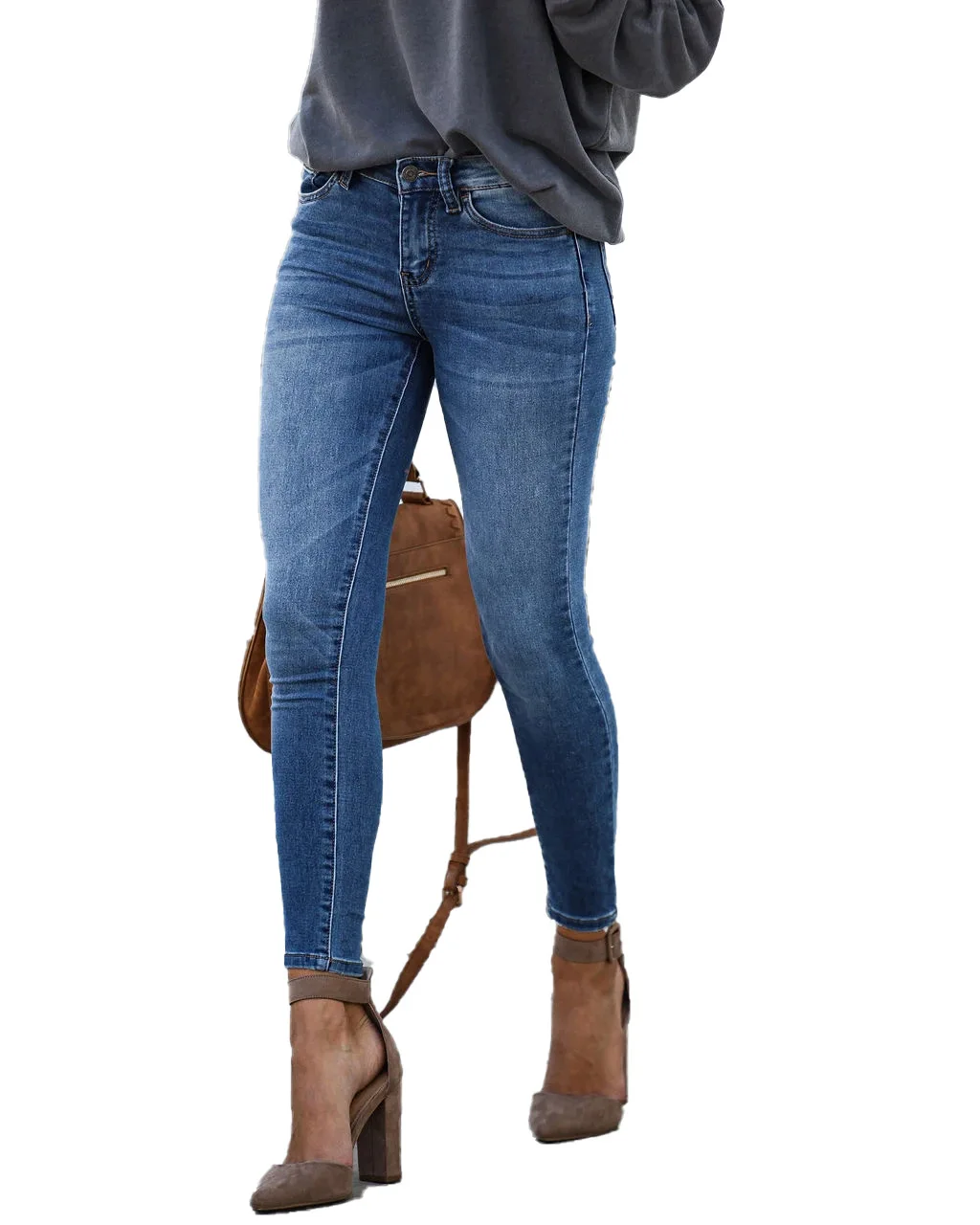 2025 Simple Mid-Rised Blue Black Jeans for Ladies Women Skinny Tight Denim Jeans