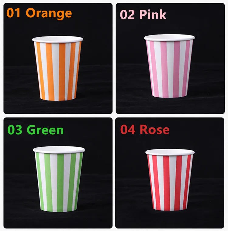 Disposable Striped Colored Paper Cup 9 oz 250ml Thickened Eco-Friendly Birthday Party Paper Cup