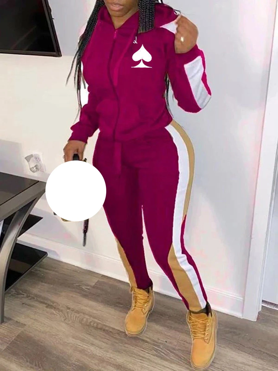 MT169-9671 печати Slim Fit спортивный костюм из двух предметов, милый костюм для девочки комплект для женщин