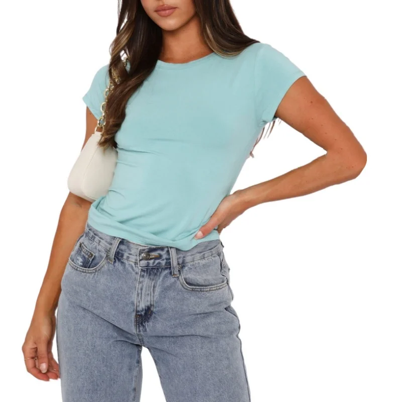 Women Solid Summer T-shirt Short Sleeve O-neck Casual Pullover Top New Lady Slim Fit Blouse Shirt