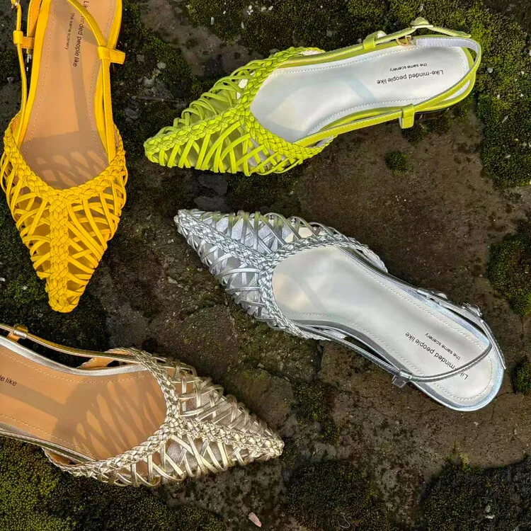 XINZI RAIN Ladies Low Heel Clog Sandals Knitted Openwork Soft Leather 2cm Low Heel Women Slingback Sandals For 2024 Summer