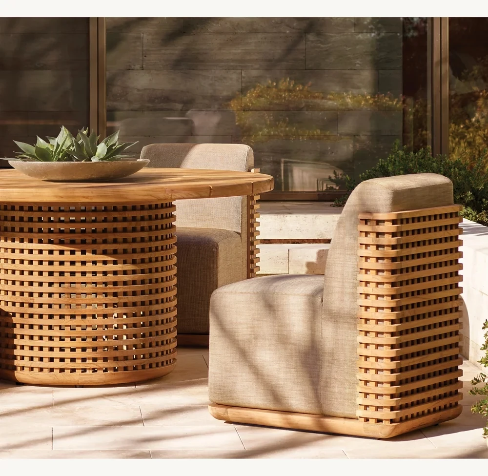 Garden dinning space furniture natural finish solid teak outdoor round table