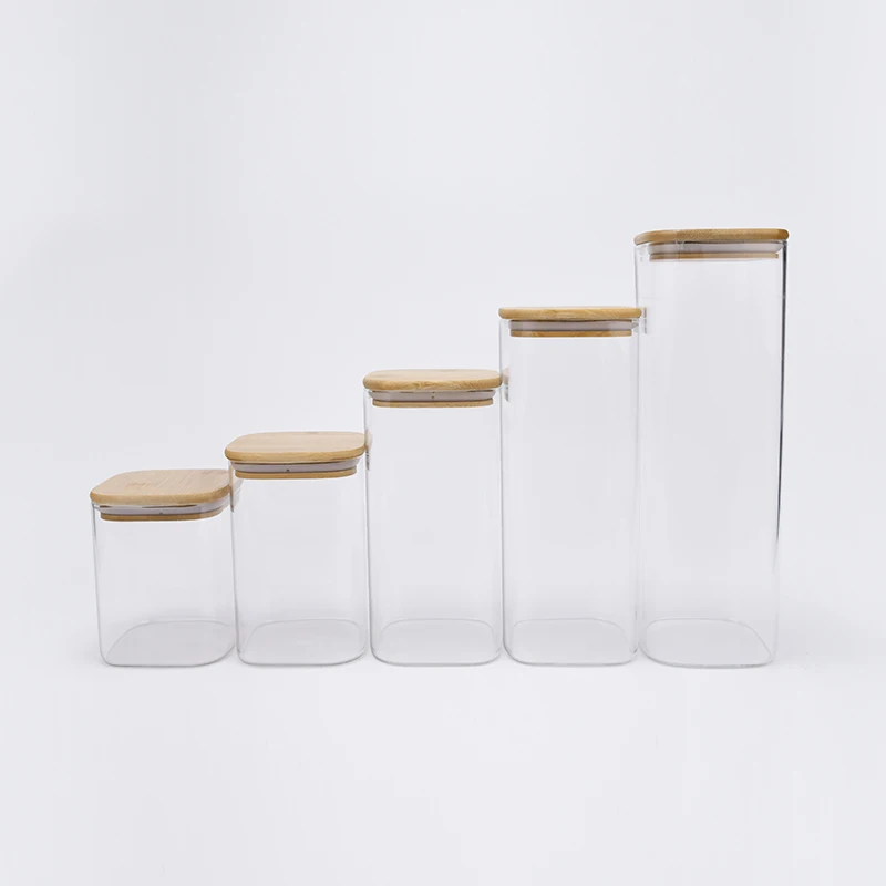 Wholesale 250ml 350ml 550ml transparent large glass Tea Coffee empty glass food Storage Canisters jar with bamboo lid
