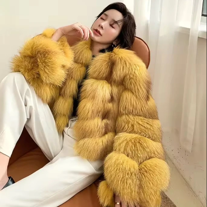 New Design Real Fox Fur Coat Colourful Winter Warm Fashion Clothes Sexy Short Women Genuine Fur Jacket