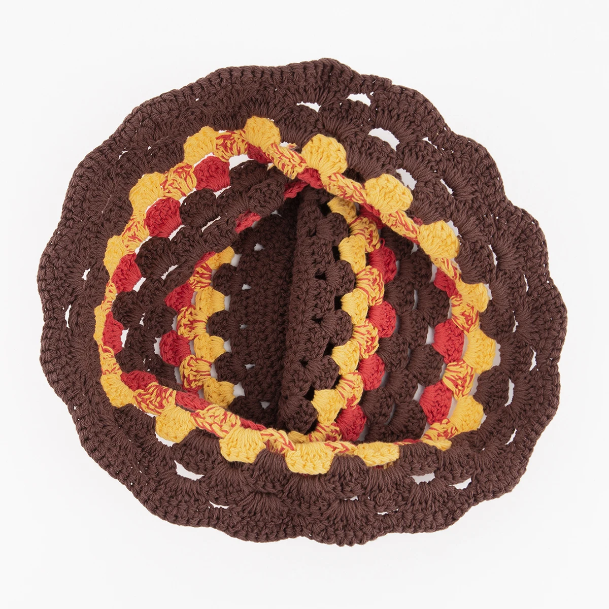 Hand made crochet bucket hat hollow wool hat contrast knitted basin hat