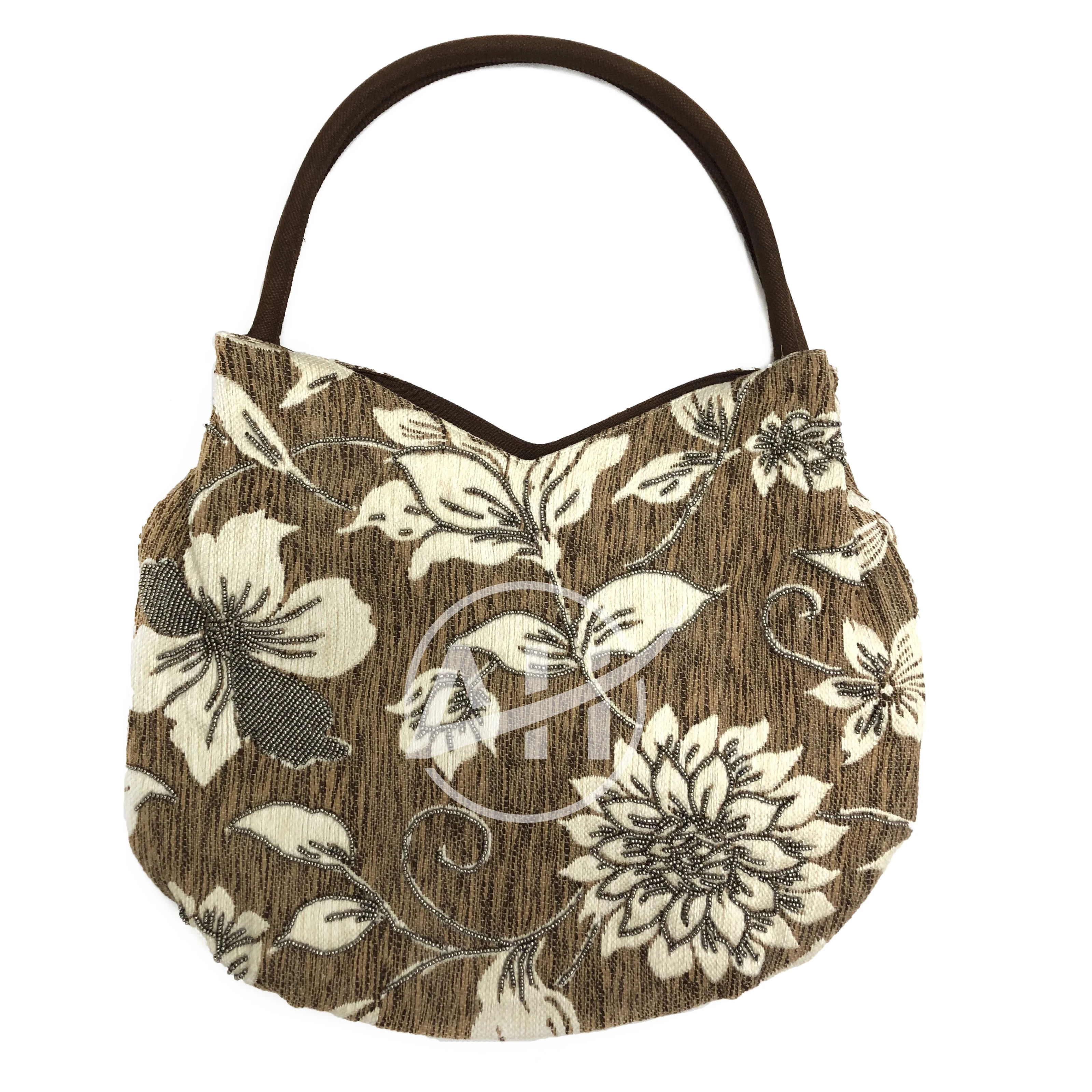 Women Beaded Bag with Damask Pattern Botanical Woman Beaded Shoulder Bag Copper Bronze Beaded Floral Vietnam Handmade Handbag