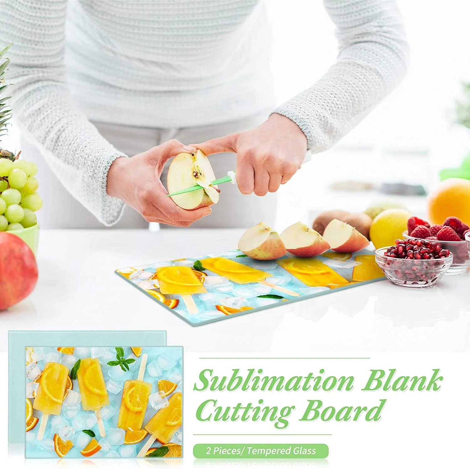 2 Pieces Sublimation Tempered Glass Cutting Board, Textured Sublimation Blank Cutting Board Heat Scratch Resistant