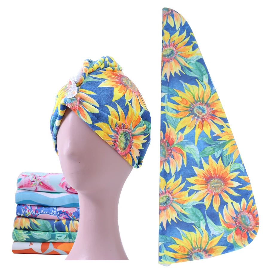 Custom quick drying printing  microfibre dry hair towel turban