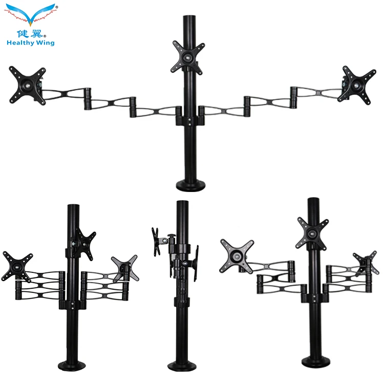 Triple Monitor Mount Desk Stand  Height Adjustable Arms for Three 14'-29' VESA Screens