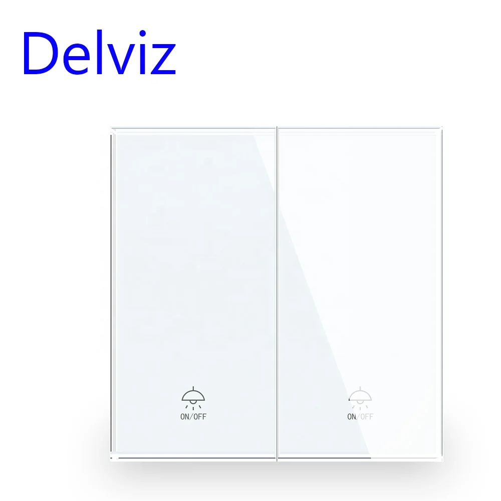 Delviz Gray Crystal Glass Panel, AC 110V~250V, Lamp push button controller, 2 gang 2way UK Standard Power 16A Wall Light SwitchD