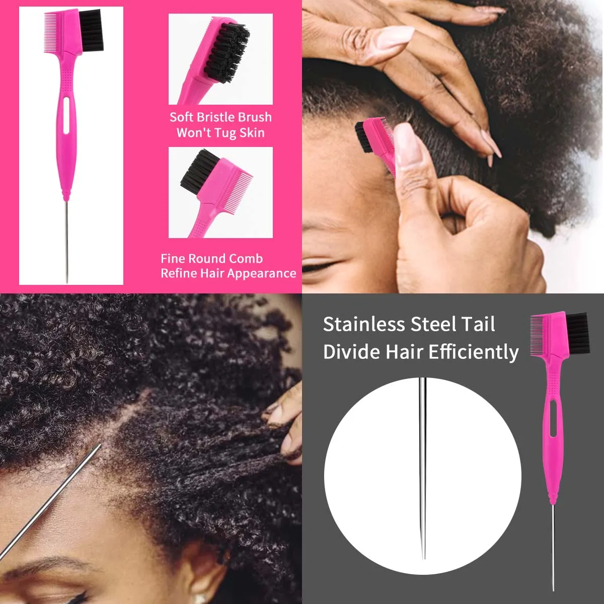 Wholesale Double Sided Brush Edge Control Hair Comb Brush Steel Tail Needle 3 in 1 Eyebrow Brush Comb