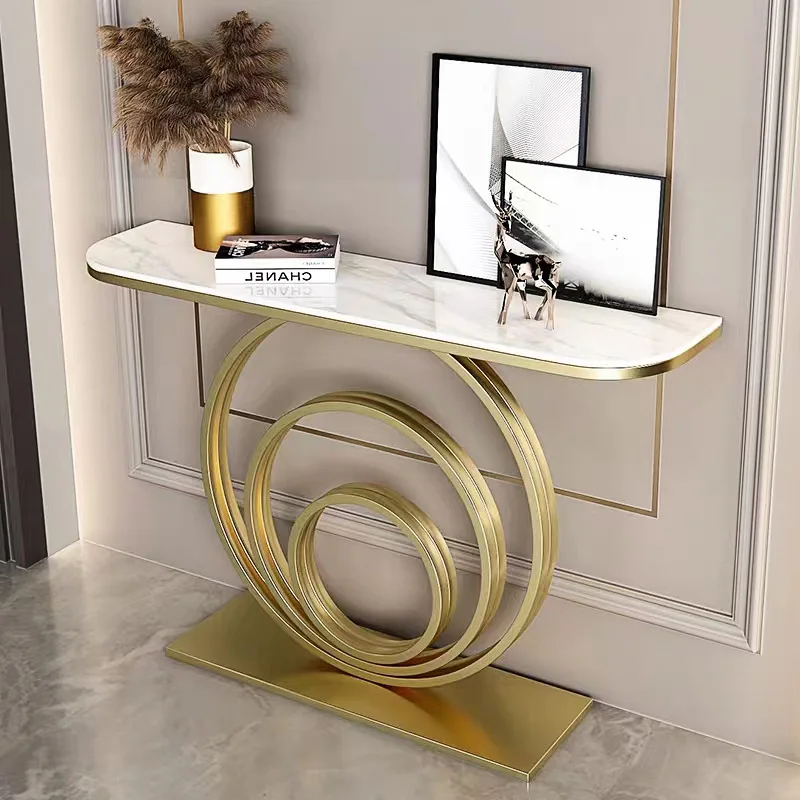 Modern Corner Side Table Living Room Entrance Table Modern Luxury  Gold Stainless Steel Frame With Marble Top Console Table