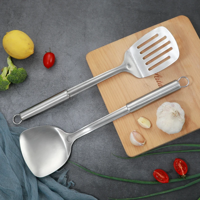 Factory 2023 Kitchen Utensil Set Spatula Stir Fry Leakage Shovel 304 Stainless Steel Cooking Tools With long Handle