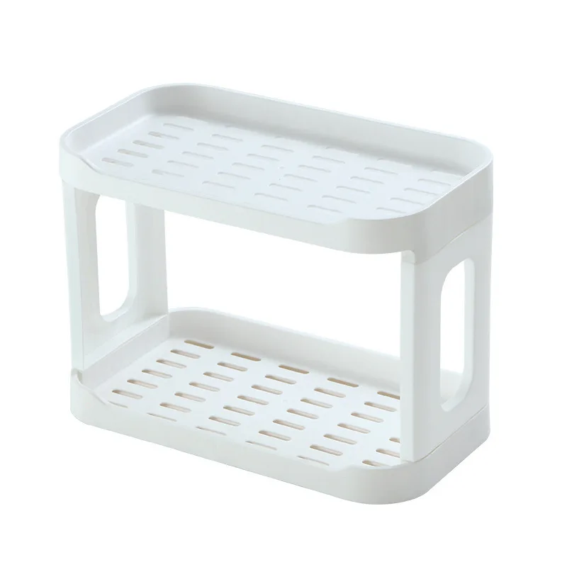 Double Layers Kitchen Shelf Folding Desktop Plastic Sundry Storage Rack