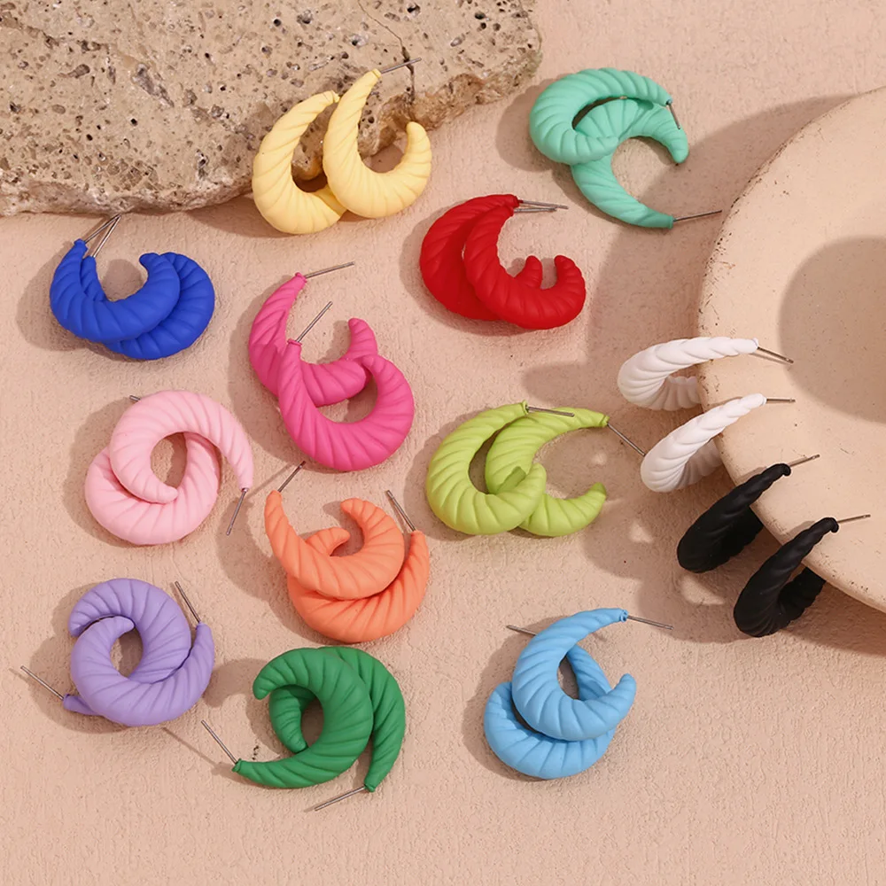 Colorful Resin Spray Painted C Shape Sheep Horn Bag Earring 316L Stainless Steel Earrings for Women Summer Gift