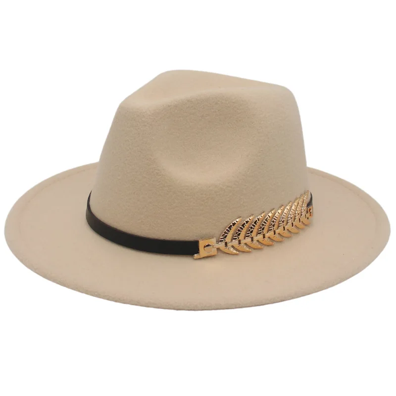 Male Gold Fish bone Female Autumn Winter Woolen Jazz Hat Large Brim Felt Fedora Wholesale