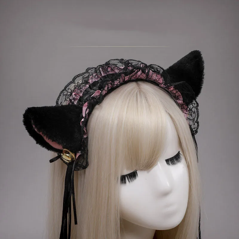 Lace Cat Ear Headband Cosplay Props Accessories Cat Girl Hair Accessories Animal Ear Maid Jewelry Bell Cat Ear Hair Band