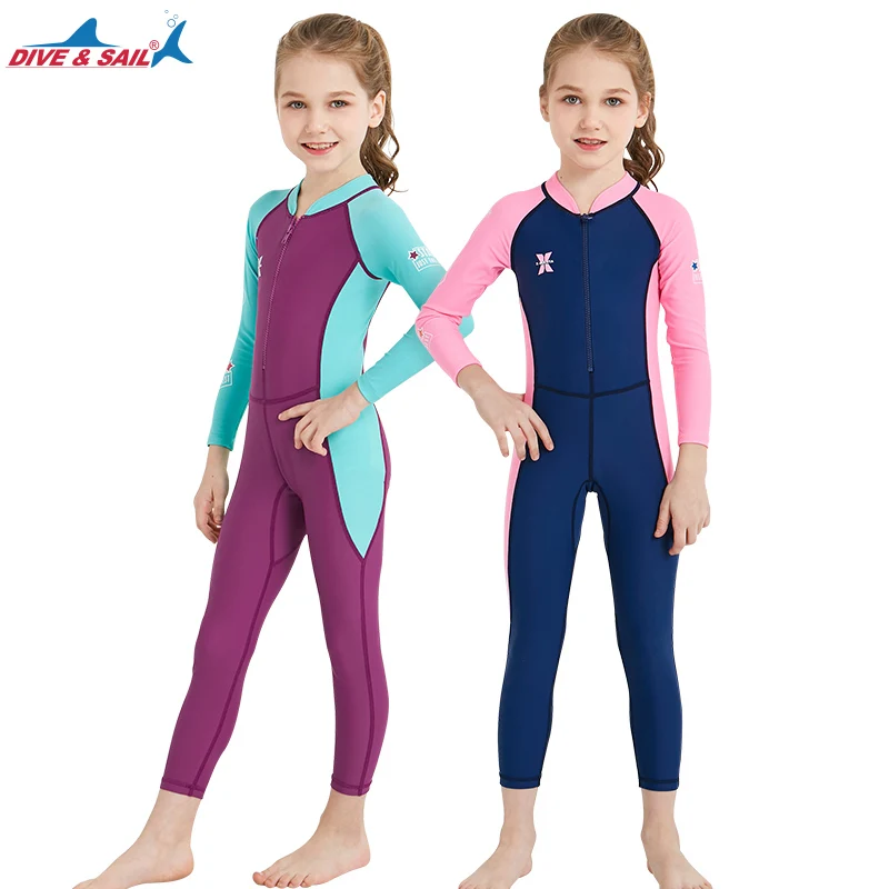New Kids Long Sleeve Swimming Suit Child Front Zip Summer Beachwear Uv Rash Guard Swimsuit Wetsuit For Boys Girls