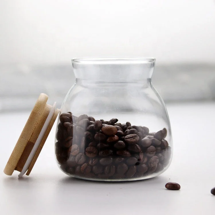 Factory direct custom 850ml 650ml 400ml high borosilicate transparent glass storage jar with bamboo lid