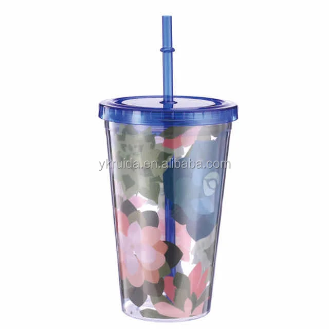 16oz double wall clear plastic tumbler 24oz Hard double wall acrylic cup with straw