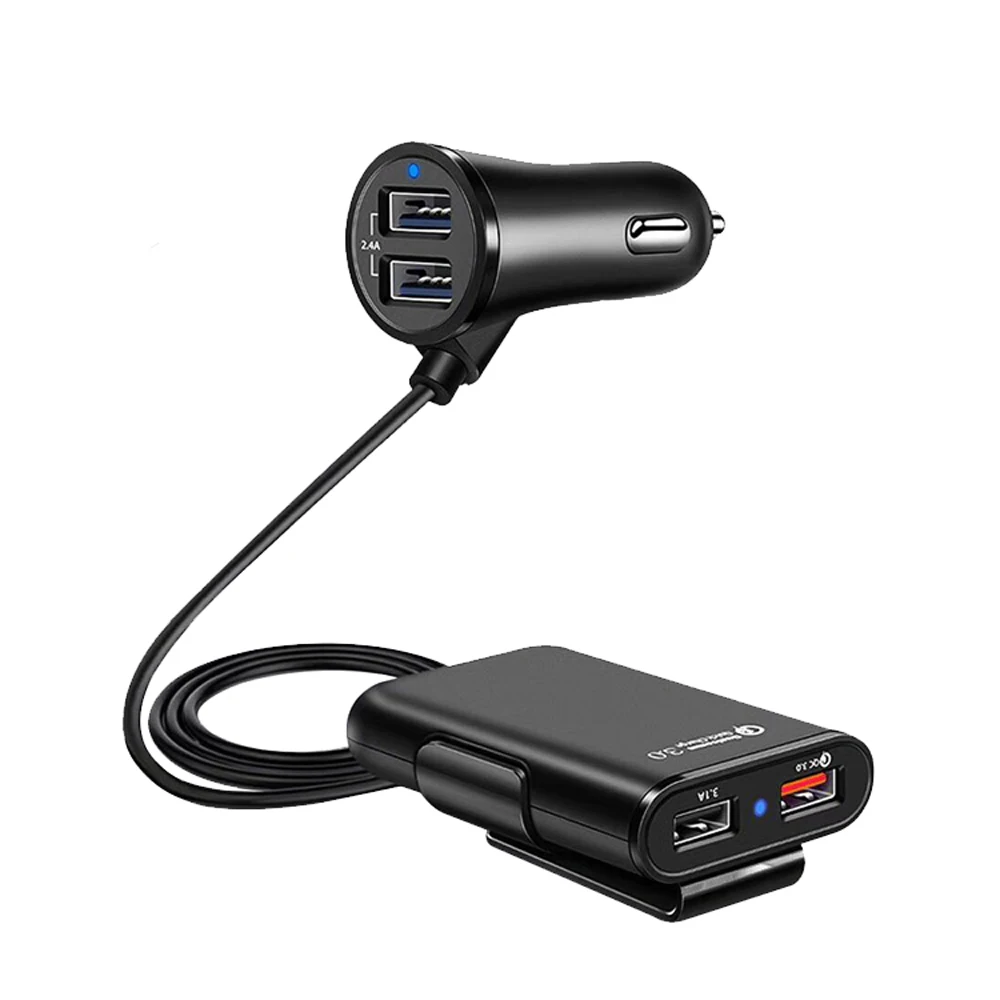 
SIPU 12V/24V Universal 4 USB Ports Car Charger Front Back Seat QC3.0 Fast Charging Extension USB Cable 4 in 1 car Charger 