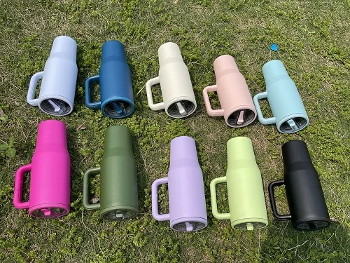 New 40oz Vacuum Insulated Cup No Spill Hydro Traveler Stainless Steel Tumbler with Handle and Flip Straw Lid