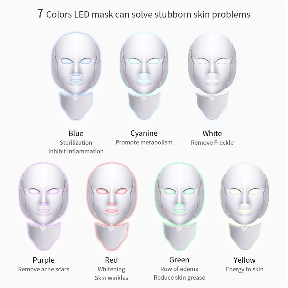 7 Colors Photon Light Therapy Facial And Neck Mask Korean Led Photodynamic Beauty Treatment Anti Aging And Skin Rejuvenating