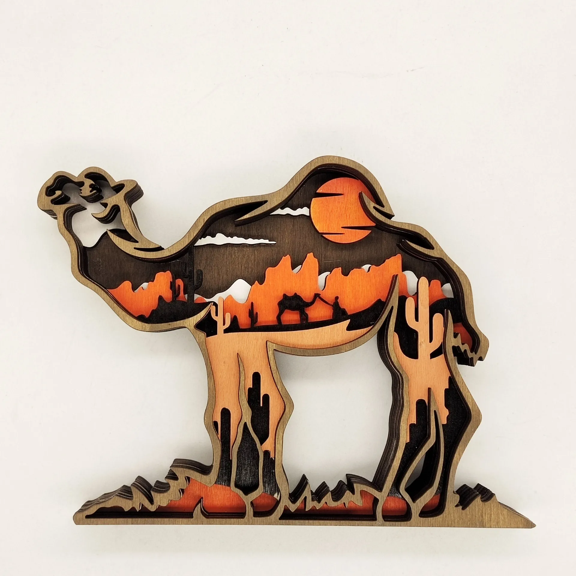 Multi- layer Wooden Camel Shaped Home Decorations With Led Lights For Living Room