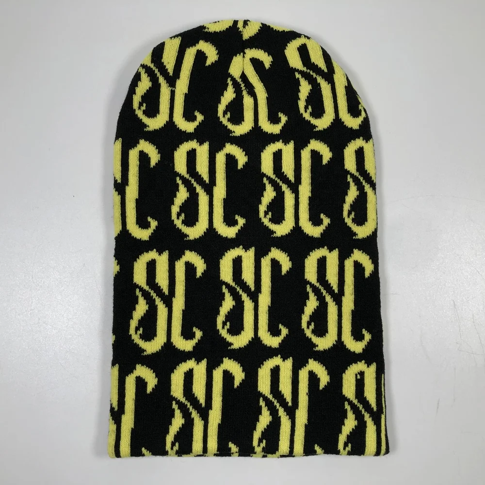 OEM premium hot sale fashion unisex one hole winter tight full face ski mask custom all over print yellow jacquard balaclava man