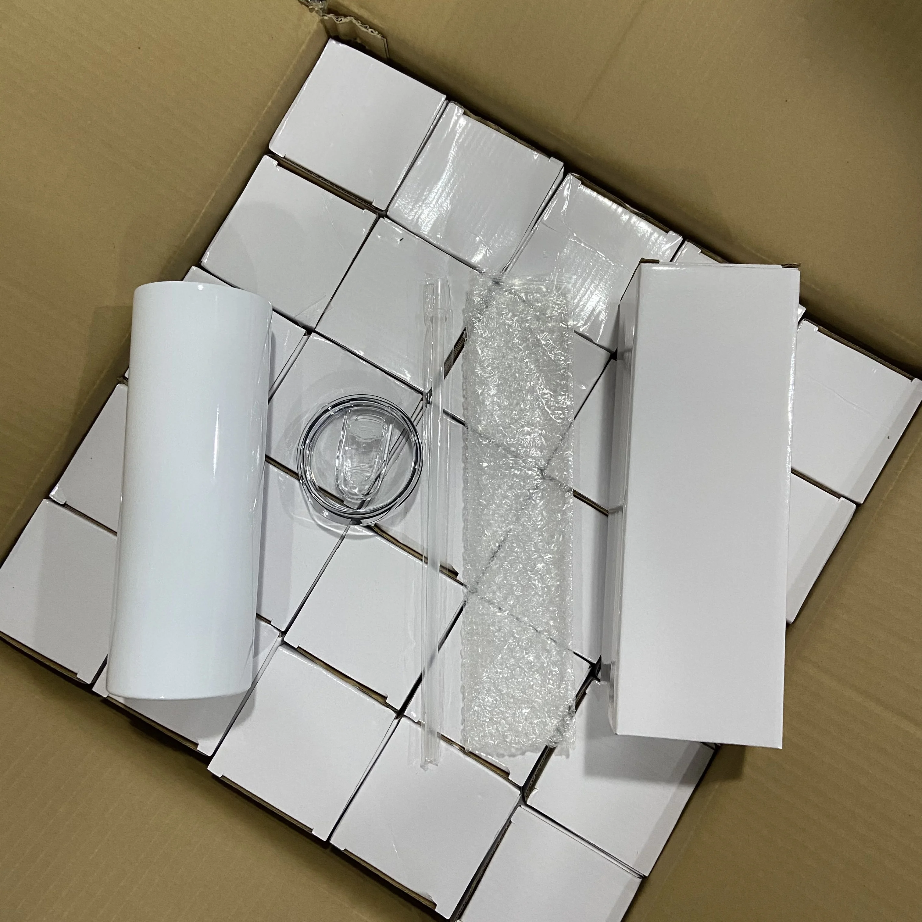 us warehouse Double Wall 15oz 20oz 30oz stainless steel sublimation blanks skinny tumbler straight with straw
