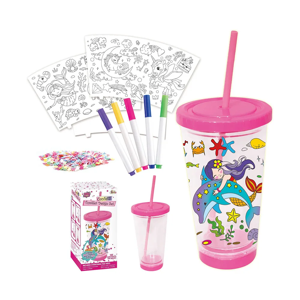 With pen sticker Doodle Pink double layer 500ml water cup toy diy arts craft 2024