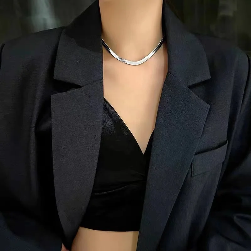 VEROMCA 6mm Hot Selling 18K Gold Plated Snake Bone Necklace Stainless Steel Flat Snake Chain in Stock