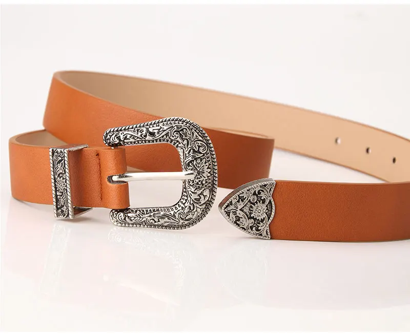 New Carve Pu Pin Buckle Belt Women Fashion Black Silver Buckle Thin Belts Female Jeans Dress Waistband Brand Design 2022
