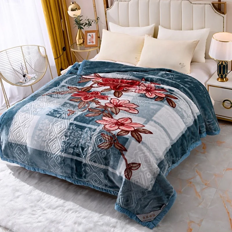 High Quality 100% Polyester Mink Raschel Fleece Blanket Flower Printed Cloud Touch Blanket For Winter