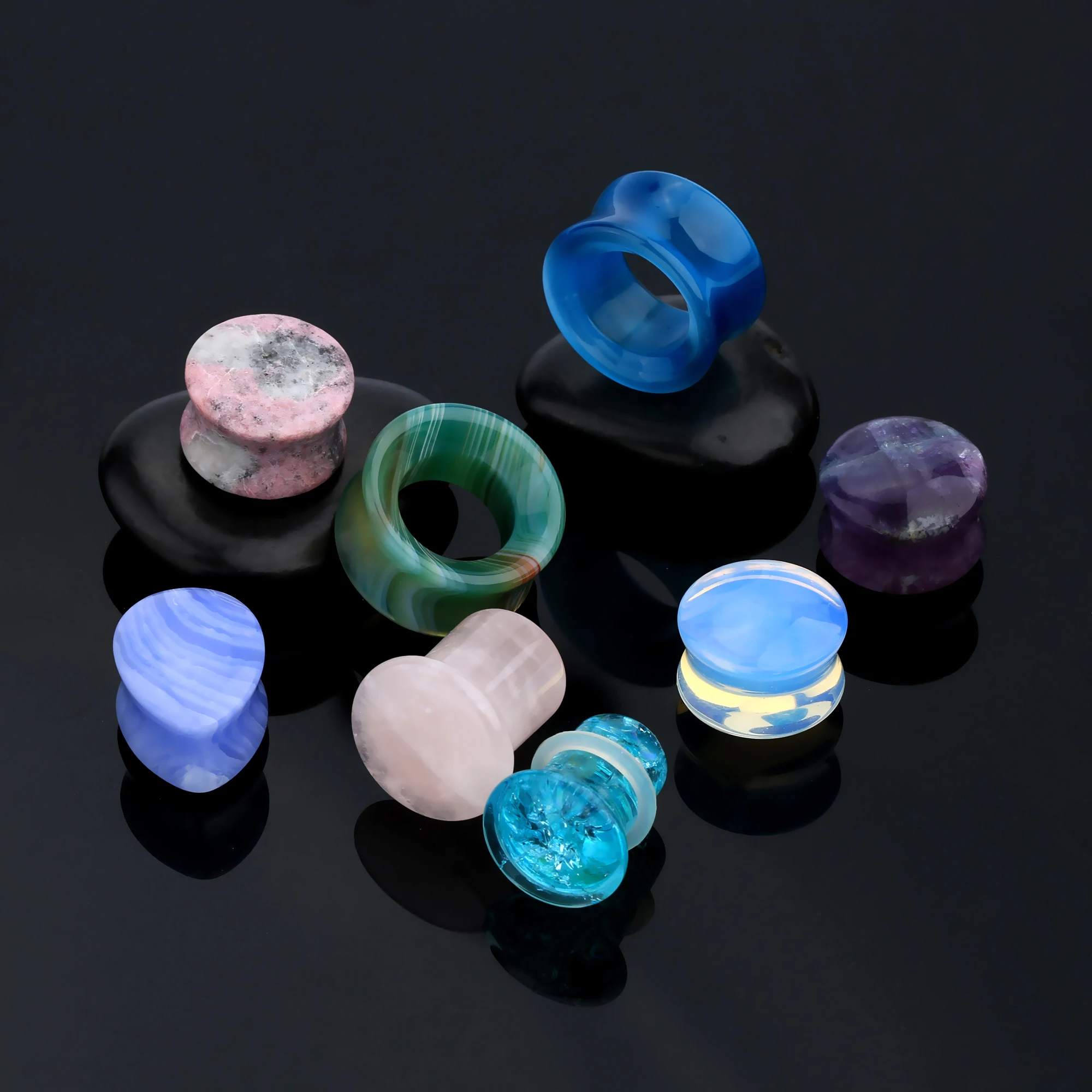 wholesale Stainless steel glass stone wooden ear tunnels crystal hangers plug piercing jewelry ear tunnels gauges