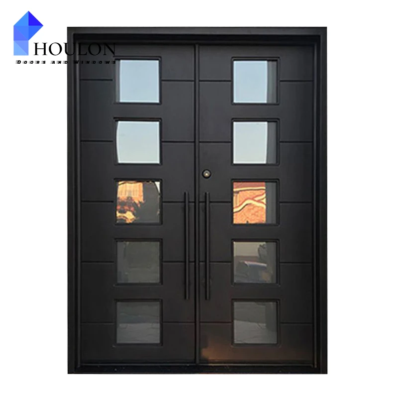 Fancy Cheap Security Double Security Door Wrought Iron Front Entry Door For Villa