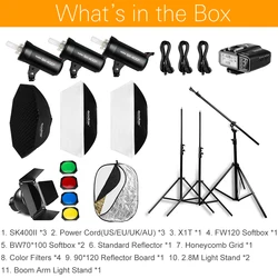 1200W Godox SK400 II 3x 400W Photo Studio Flash Lighting + Softbox +Light Stand + Studio Boom Arm Top Light Stand