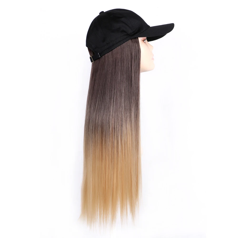 Factory Low Price Wholesale Long Straight  Hair Extensions with Hat Pure/Ombre Weaving  Wig
