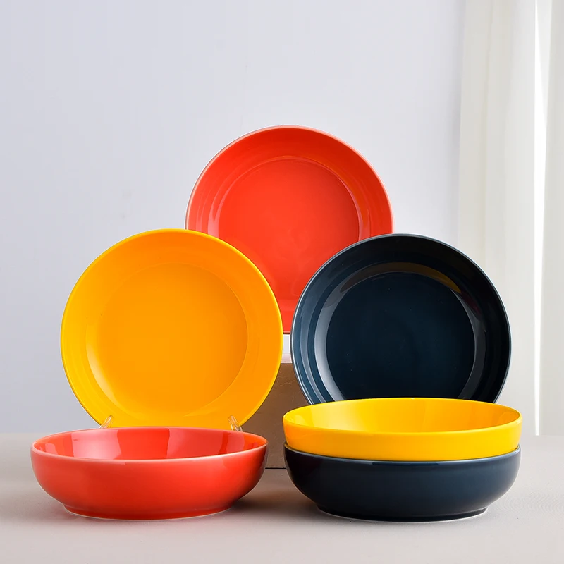 
Nordic Europe Pasta Bowl Italian Color Glazed Ceramic Pasta Desserts Deep Plate for Restaurant 