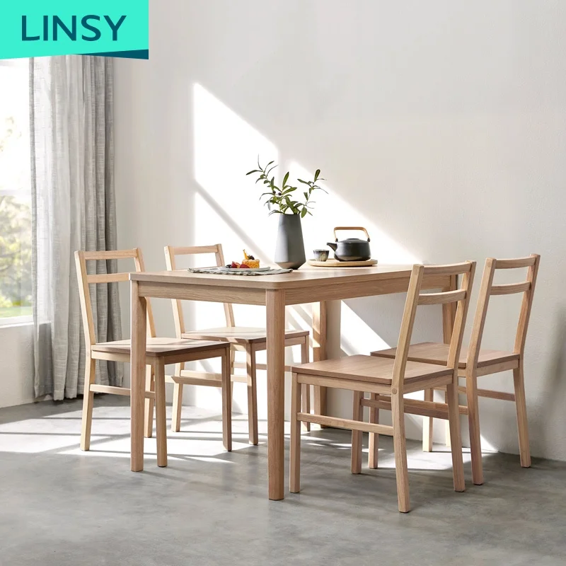 Linsy Hot Sale Small Apartment Kitchen Table Set Dining Room Furniture 4 6 Chairs Modern Solid Wood Dinner Table Sets LS161R1-A