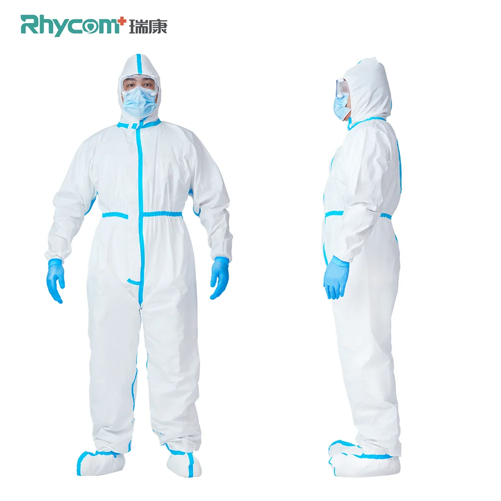 Rhycom hospital isolation gown coveralls disposable suit manufacturer with tape