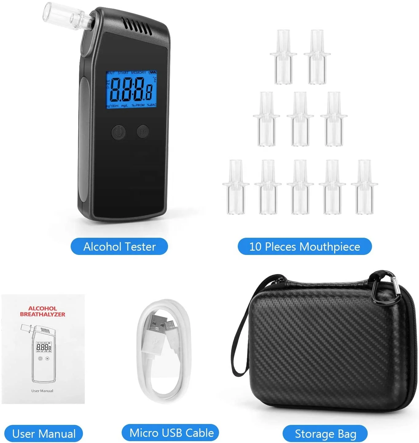 Portable LCD Digital Breath Alcohol Tester High-Precision Alcohol Detector Breathalyzer