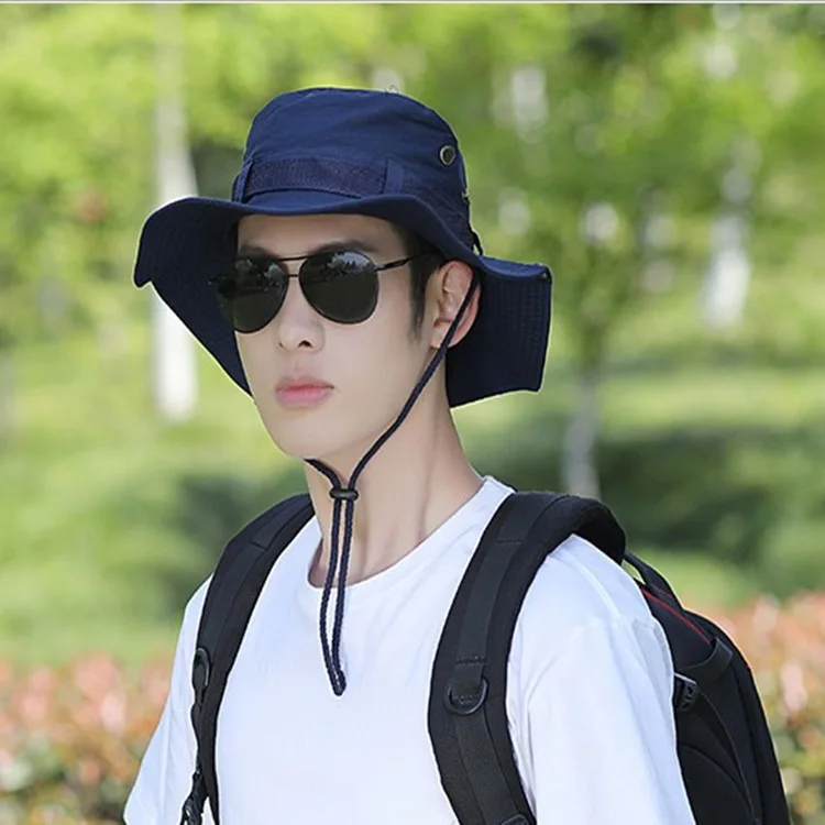Custom Summer Solid Foldable Bucket Hats For Mens Fisherman Hats With Wide Brim Sun Fishing Breathable Mesh Polyester Sun Hat